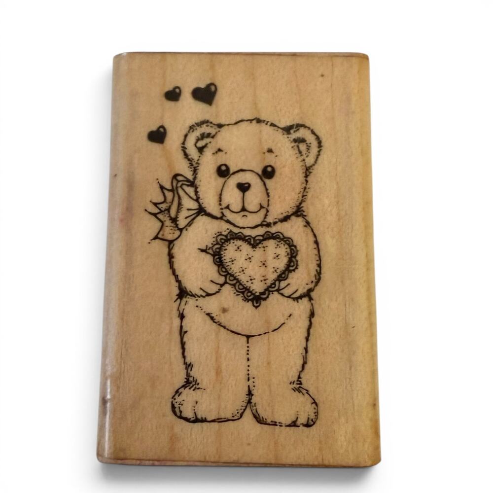 Hero Arts Vintage 1985 Teddy Bear With Hearts Rubber Stamp
